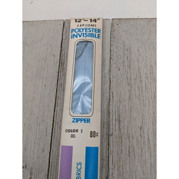 Vintage J&P Coats Polyester Invisible Zipper 12"-14" Ciel Blue 3 - Picture 2 of 4